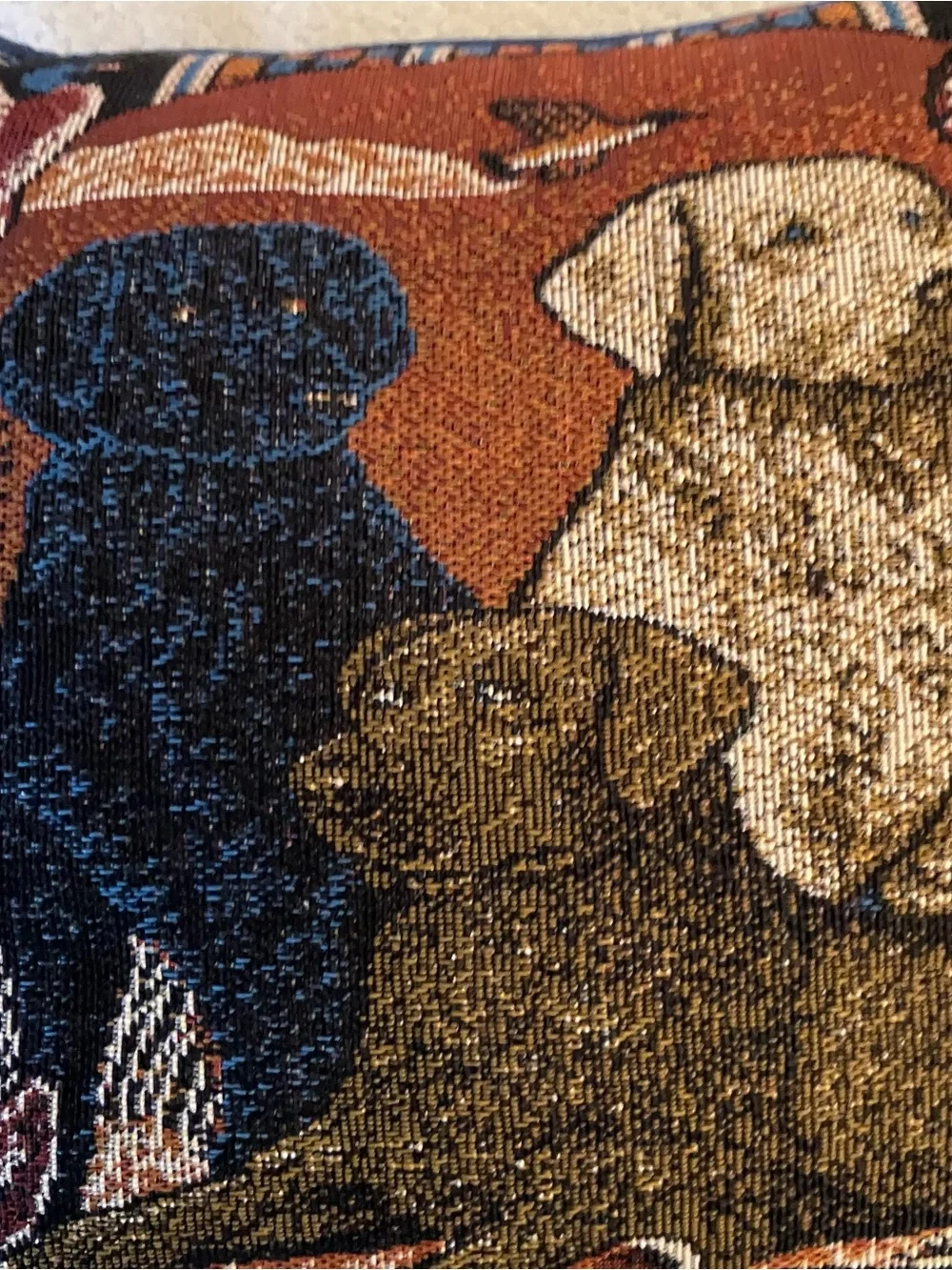 VTG Tapestry Labrador Dogs Throw Pillow Hunting Camp Duck Cabin 12.5in Square